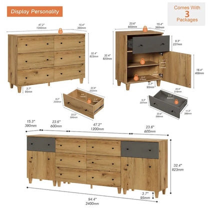 WAMPAT 3-in-1 Dresser Chests with 8 Drawers and 2 Doors for Bedroom