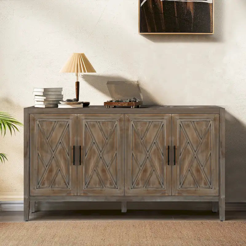 60 Modern Farmhouse Accent Cabinet with 4 Doors & Adjustable Shelf