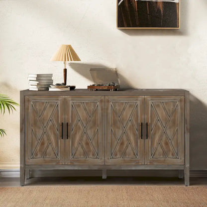 60 Modern Farmhouse Accent Cabinet with 4 Doors & Adjustable Shelf