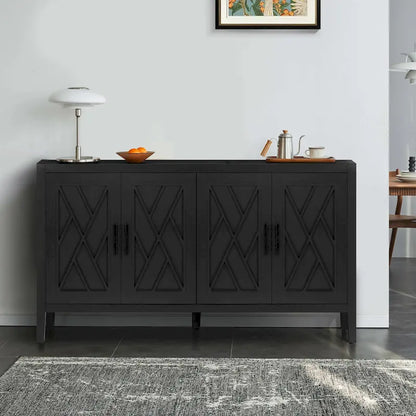 60 Modern Farmhouse Accent Cabinet with 4 Doors & Adjustable Shelf