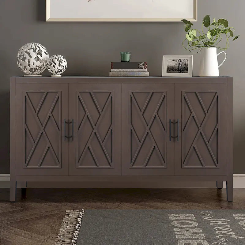 60 Modern Farmhouse Accent Cabinet with 4 Doors & Adjustable Shelf
