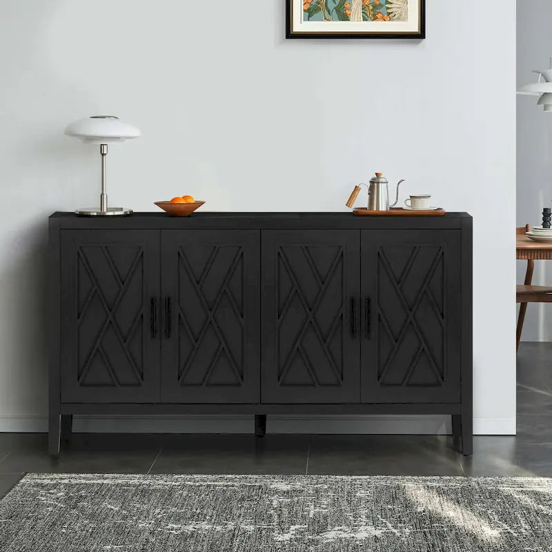 60 Modern Farmhouse Accent Cabinet with 4 Doors & Adjustable Shelf