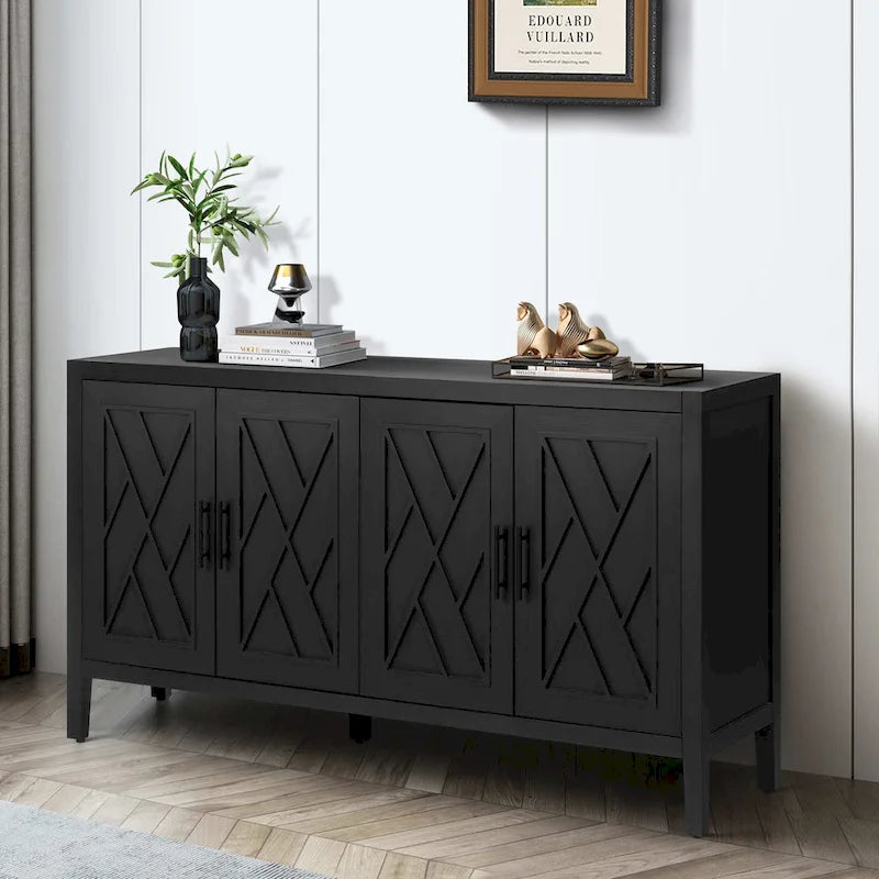 60 Modern Farmhouse Accent Cabinet with 4 Doors & Adjustable Shelf