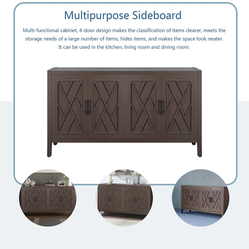 60 Modern Farmhouse Accent Cabinet with 4 Doors & Adjustable Shelf