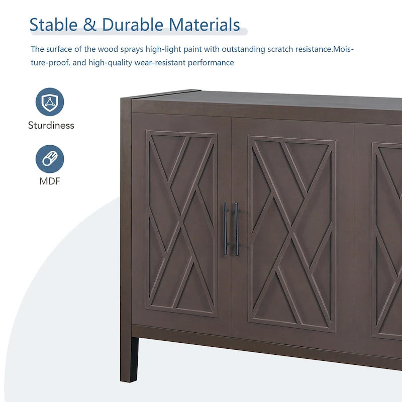 60 Modern Farmhouse Accent Cabinet with 4 Doors & Adjustable Shelf