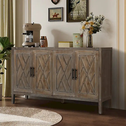 60 Modern Farmhouse Accent Cabinet with 4 Doors & Adjustable Shelf