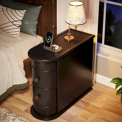 2 Drawer Narrow Side Table, Wood End Table