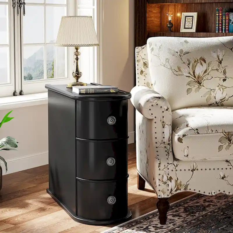 2 Drawer Narrow Side Table, Wood End Table