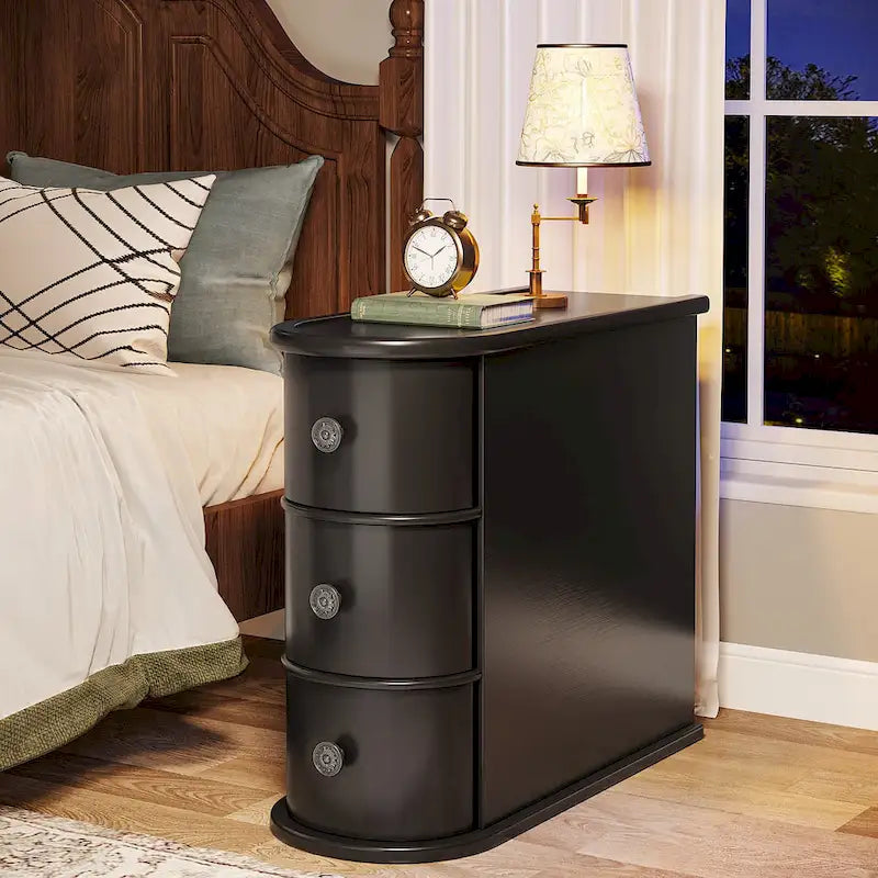 2 Drawer Narrow Side Table, Wood End Table