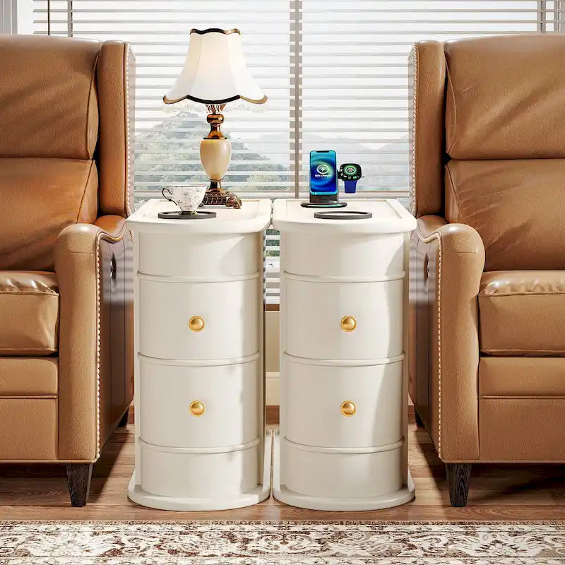 2 Drawer Narrow Side Table, Wood End Table