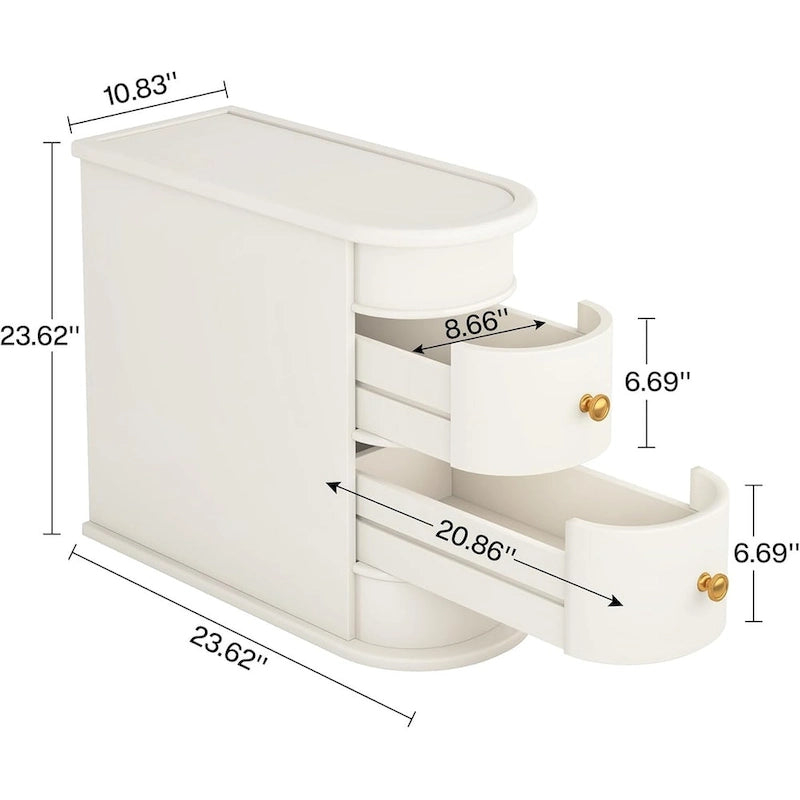 2 Drawer Narrow Side Table, Wood End Table