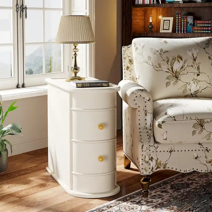 2 Drawer Narrow Side Table, Wood End Table