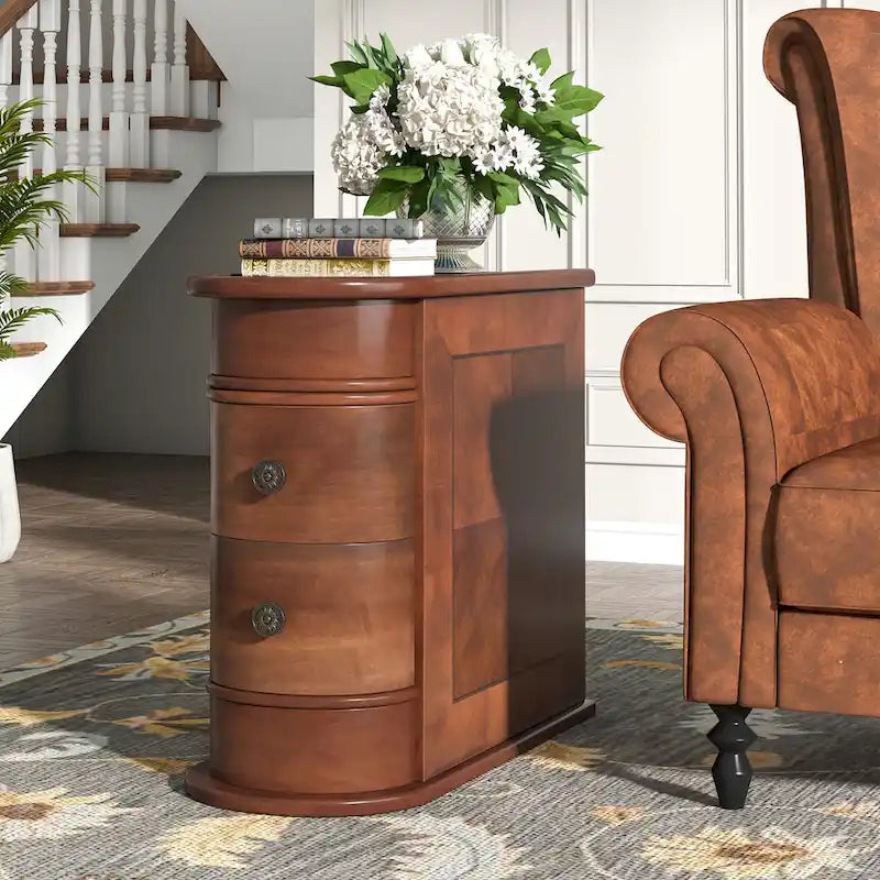 2 Drawer Narrow Side Table, Wood End Table