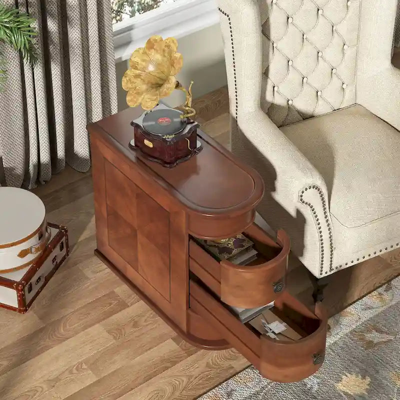 2 Drawer Narrow Side Table, Wood End Table