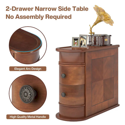 2 Drawer Narrow Side Table, Wood End Table