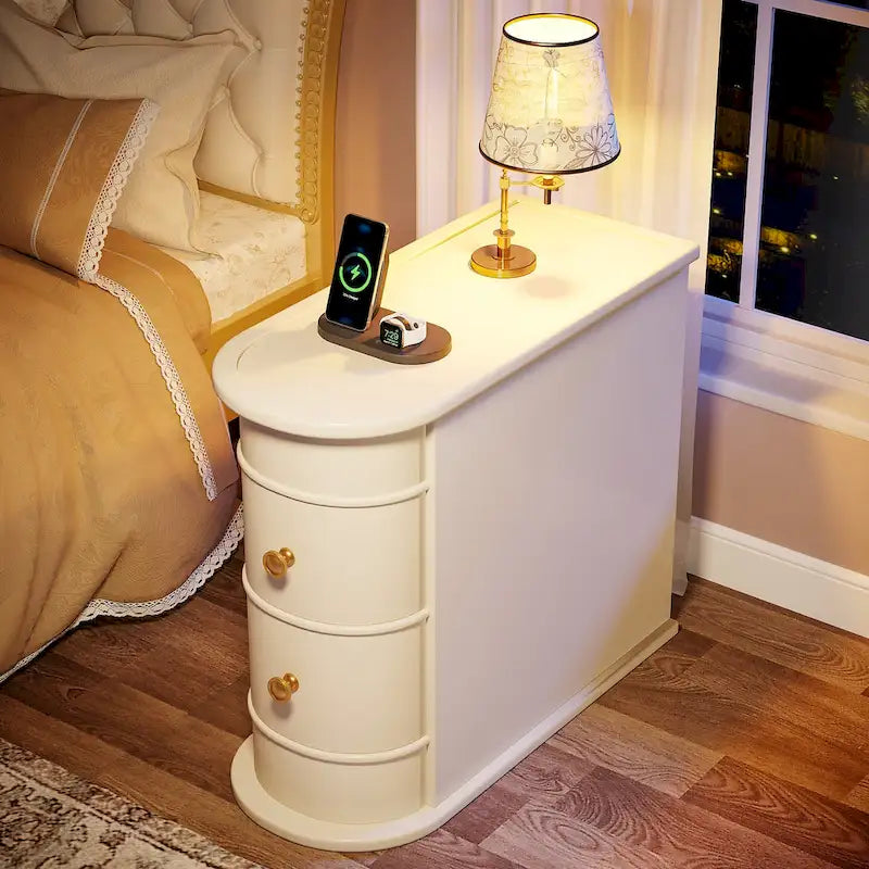 2 Drawer Narrow Side Table, Wood End Table