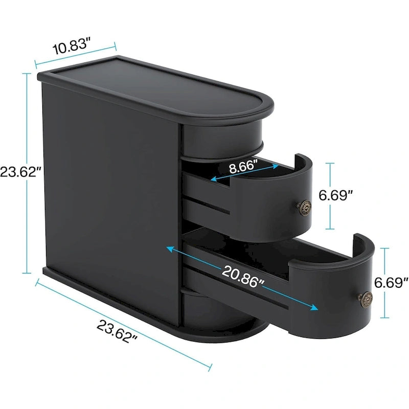 2 Drawer Narrow Side Table, Wood End Table