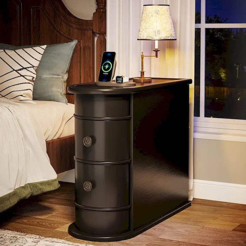 2 Drawer Narrow Side Table, Wood End Table