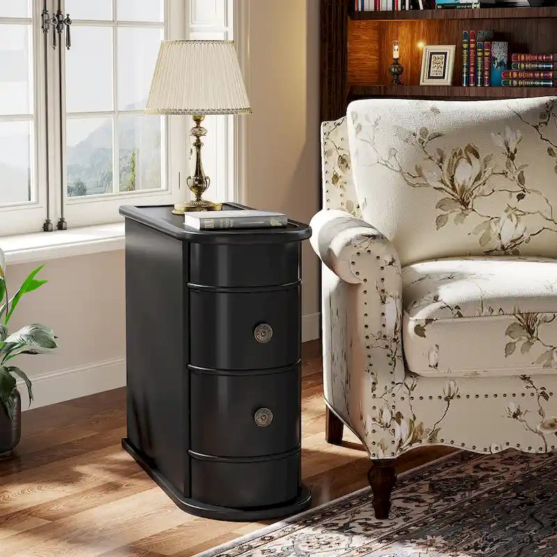 2 Drawer Narrow Side Table, Wood End Table