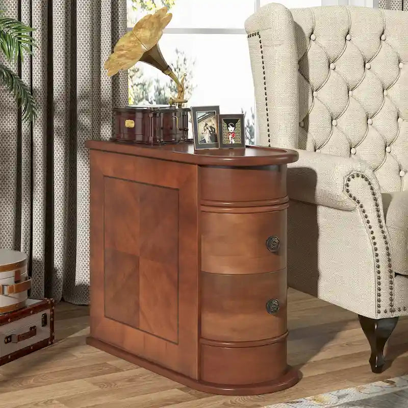 2 Drawer Narrow Side Table, Wood End Table