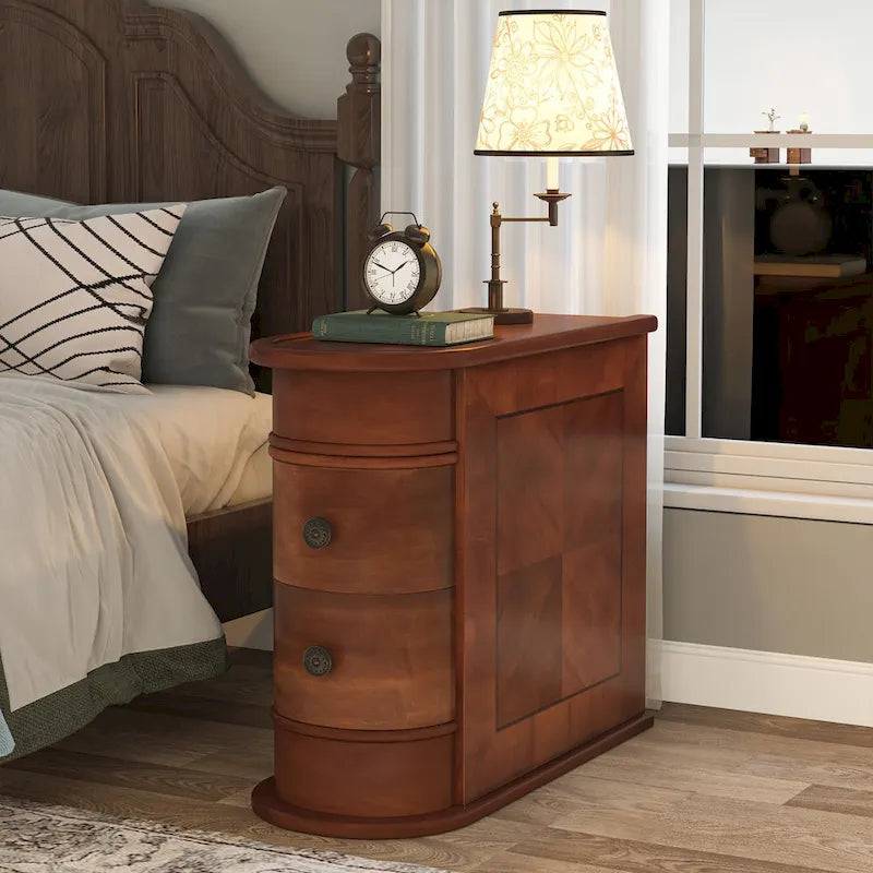 2 Drawer Narrow Side Table, Wood End Table