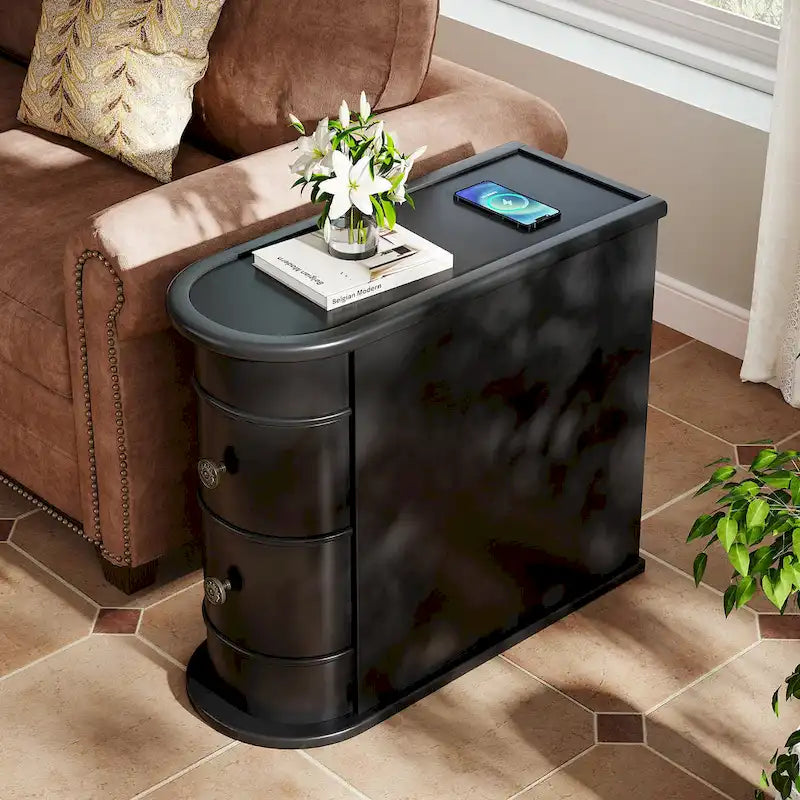 2 Drawer Narrow Side Table, Wood End Table