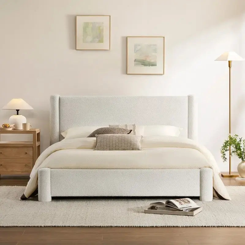Modern Fully Upholstered Platform Bed Frame with Wide Headboard
