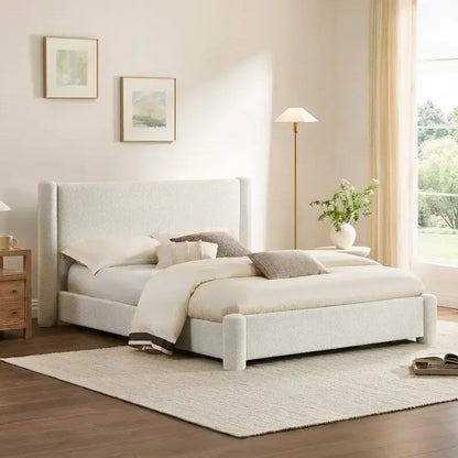 Modern Fully Upholstered Platform Bed Frame with Wide Headboard