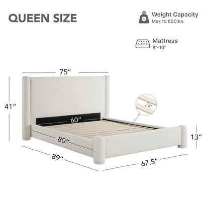 Modern Fully Upholstered Platform Bed Frame with Wide Headboard