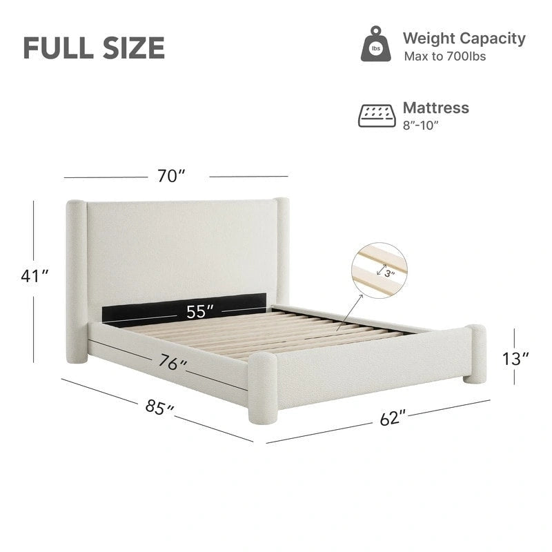 Modern Fully Upholstered Platform Bed Frame with Wide Headboard