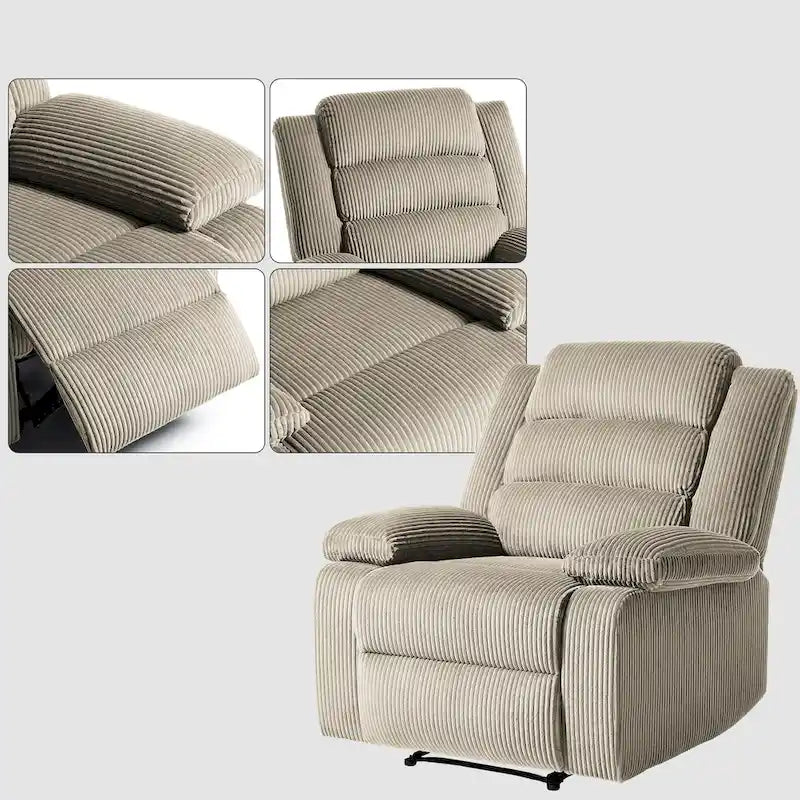 Modern Corduroy Manual Recliner Chair, Lounger Adjustable Recliners with Wide Armrest