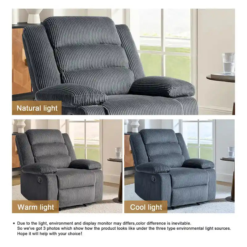 Modern Corduroy Manual Recliner Chair, Lounger Adjustable Recliners with Wide Armrest