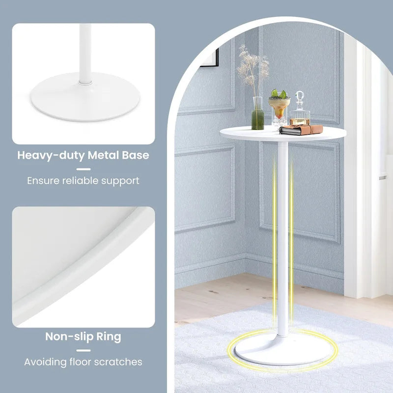 White MDF Metal Bistro Table with Stable Round Base