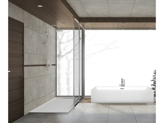 Shower tray 150x80 cm, line in resin and marble powder with marble resin side grate