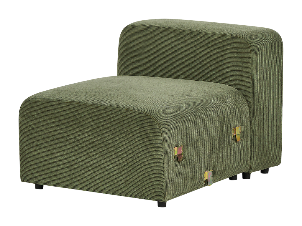Modular sofa in green corduroy with 3-seater ottoman