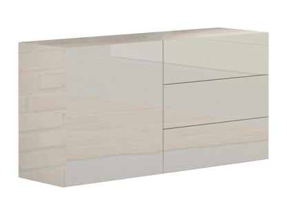 Kitchen sideboard with 1 door and 3 drawers, living room sideboard, kitchen sideboard, Made in Italy, 110x40x35 cm, glossy white