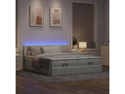 Light grey velvet bed frame and mattress 160x200cm