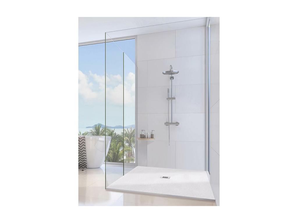 Shower tray 140x120 cm Extra Thin Line Light Grey RAL 7035 in Synthetic Resin and Marble Powder with Free-Range Drain