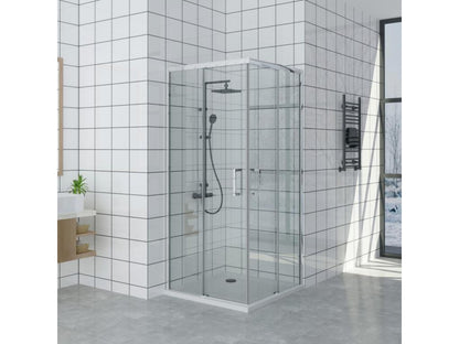 75x95 cm corner shower enclosure with easy entry, 200 cm high, made of tempered glass