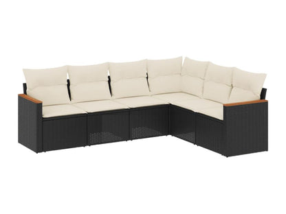 6-piece garden furniture set with cushions, black woven resin