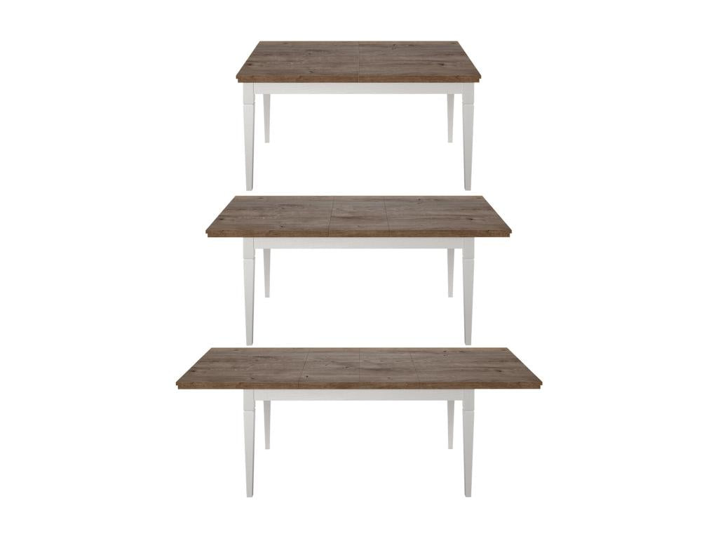 Extendable dining table for 6 to 8 people, white wood