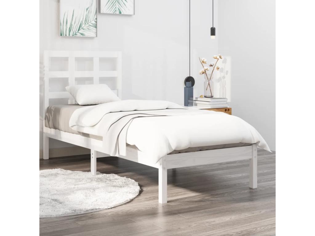 White bed frame without mattress, 100x200 cm, solid wood