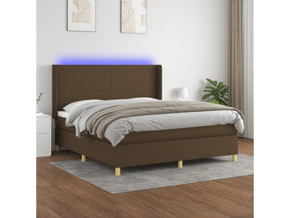 Upholstered bed base with mattress and LED lighting, dark brown, 180x200cm, fabric