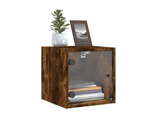 Bedside tables and glass doors, 2 pcs, smoked oak, 35x37x35