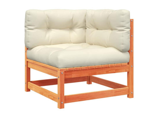 3-piece garden furniture set with cushions, brown wax finish, solid pine wood