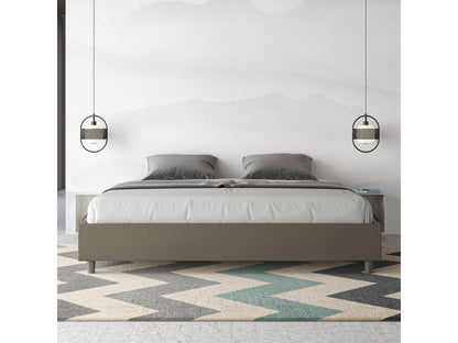 Bed frame size with upholstered slatted base 200x200 cappuccino faux leather