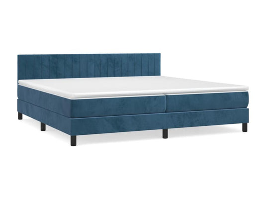 Upholstered bed base and mattress, dark blue, 200x200cm, velvet