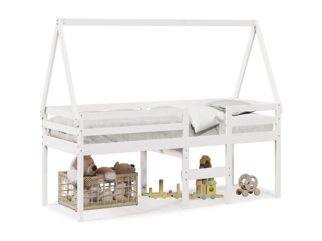 High bed without mattress, white, 75x190 cm, solid pine wood