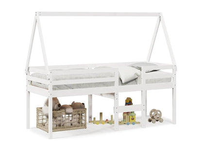 High bed without mattress, white, 75x190 cm, solid pine wood