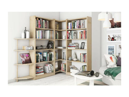 Corner shelf in unfinished pine with 6 shelves